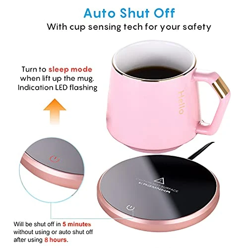 Coffee Mug Warmer & Mug Set, KRGMNHR Smart Coffee Warmer For Desk With Auto Shut Off, Infrared Sensor Technology For Double Safety, Ideal For Gift, Coffee, Tea, Hot Cocoa, Rose Gold Set 5 Coffee Mug Warmer & Mug Set, KRGMNHR Smart Coffee Warmer For Desk With Auto Shut Off, Infrared Sensor Technology For Double Safety, Ideal For Gift, Coffee, Tea, Hot Cocoa, Rose Gold Set - Image 3