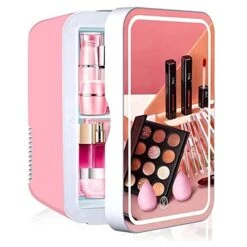 Mini Makeup Fridge With LED Light Mirror, Mini Car Fridge 8L Portable Skincare Preservation Beauty Refrigerator For Home Travel Use (Color : Pink)
