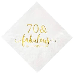 70 And Fabulous Cocktail Napkins Gold For Women 70th Birthday Decorations, 70th Birthday Bevergae Dessert Cake Table Supplies, 50Pcs, 3-Ply
