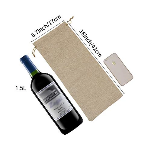10pcs Jute Wine Bags 1.5L, 16 X 6.7 Inches Hessian Wine Bottle Gift Bags With Drawstring (Brown) 4 10pcs Jute Wine Bags 1.5L, 16 X 6.7 Inches Hessian Wine Bottle Gift Bags With Drawstring (Brown) - Image 2