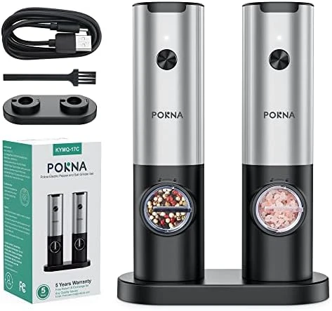 Electric Salt And Pepper Grinder Set, USB Rechargeable Salt & Pepper Mill With Double Charging Base, Refillable Spice Automatic Mill Shakers Set With Adjustable Coarseness & LED Light 8 Electric Salt And Pepper Grinder Set, USB Rechargeable Salt & Pepper Mill With Double Charging Base, Refillable Spice Automatic Mill Shakers Set With Adjustable Coarseness & LED Light - Image 6