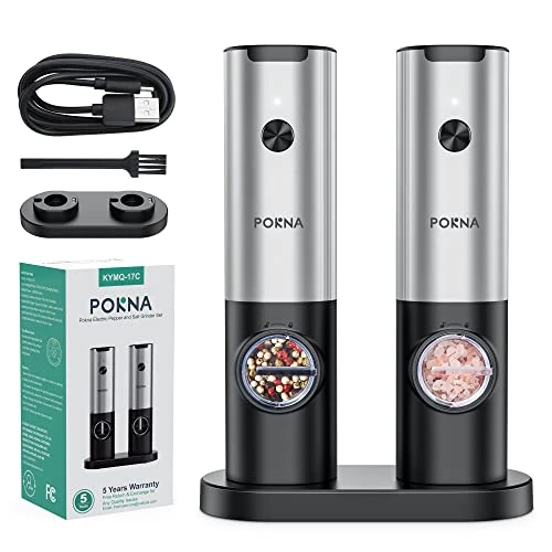 Electric Salt And Pepper Grinder Set, USB Rechargeable Salt & Pepper Mill With Double Charging Base, Refillable Spice Automatic Mill Shakers Set With Adjustable Coarseness & LED Light 3 Electric Salt And Pepper Grinder Set, USB Rechargeable Salt & Pepper Mill With Double Charging Base, Refillable Spice Automatic Mill Shakers Set With Adjustable Coarseness & LED Light