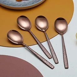 Dinner Spoon Set Of 4 With Moon Surface Handle And Shiny Rose Gold Mouth, Stainless Steel Copper Spoons Silverware Set Dishwasher Safe -KitchenAid Shop 41xCL3e5slS