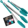 Stainless Steel Silicone Tongs For Cooking, Set Of 2, Includes 7 And 9 Inch Locking Kitchen Tong, Heat Resistant Tip, Strong Grip For Meat, Perfect For Nonstick Pans, BBQ, Turquoise -KitchenAid Shop 41xPupVkYaL
