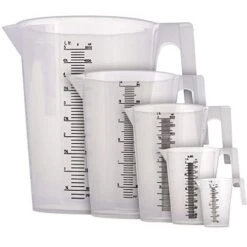 5 Piece Set Of Plastic Graduated Measuring And Mixing Pitchers - 500, 1000 Quart, 2000, 3000, 5000 Ml Gallon Sizes - Pouring Cups, Measure & Mix Paint, Resin, Epoxy, Kitchen Cooking Baking