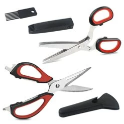 2Pcs Herb Scissors Set, Rust Resistant Stainless Steel Shears Multipurpose Kitchen Scissors For Green Onion Vegetable Kitchen Gadgets - With 5 Blades And Lid