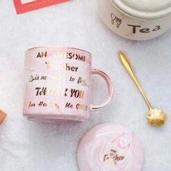Teacher Gift - Teacher Appreciation Gifts - Best Gifts For Teachers - Best Teacher Gifts For Women - Pink Marble Ceramic Coffee Mugs 11.5oz And Lid -KitchenAid Shop 41xZwFsYDxL