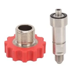 CO2 Gas Tank Adapter, Stainless Steel Soda Water Cylinder CO2 Refill Connector Gas Filling Charging Adapter G5/8 To 7/16‑20 Port Red Gear