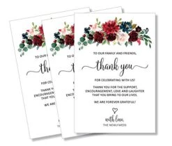 50 Burgundy Marsala Navy Thank You Place Cards, Wedding, Rehearsal Dinner Thank You Table Sign, Menu Place Setting Card Notes, Placement Thank You Note Favors For Family & Guests (50-cards)