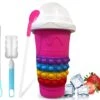 Pink Instant Slushie Cup,1 Pack Slushy Cup Maker Tiktok, Slush Squeeze Cup For Quick Diy With Straw Spoon, Cup Brush, Straw Brush, & Pop-It Cup Sleeve