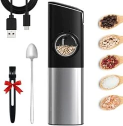 Rechargeable Automatic Salt And Pepper Grinder Set With Safety Switch, Electric Gravity Pepper Grinder Mill With Auto Dust Lids, Upgraded White LED Light And Adjustable Coarseness, 1 Pack -KitchenAid Shop 41xi3cJbxhL. AC