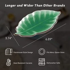 Large Spoon Rest Set Of 2 Spoon Holder For Stove Top Modern Farmhouse Kitchen Decor Leaf Shape Ceramic Spoon Rest Spoon Rests For Kitchen Stove Spoon Holder Dishwasher Safe Emerald Green -KitchenAid Shop 41xlmFlxg2L