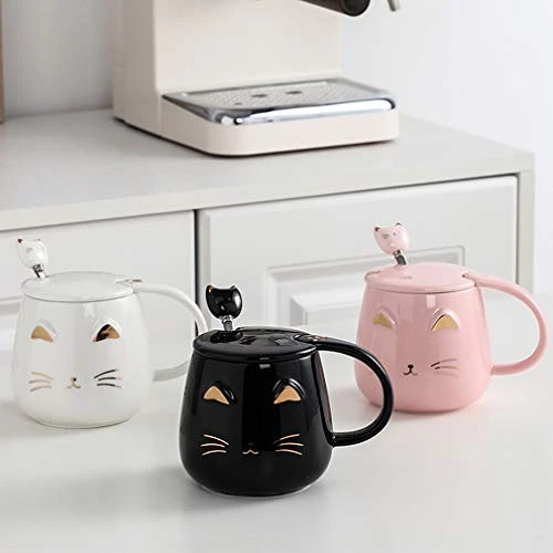 Pink Cat Mug, Cute Kitty Ceramic Coffee Mug With Stainless Steel Spoon, Novelty Coffee Mug Cup For Cat Lovers Women Girls 6 Pink Cat Mug, Cute Kitty Ceramic Coffee Mug With Stainless Steel Spoon, Novelty Coffee Mug Cup For Cat Lovers Women Girls - Image 4