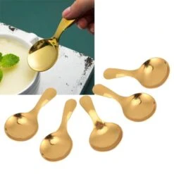 5PCS Short Handle Spoons, Small Scoops For Canisters, Mini Gold Spoons, Spice Jars Spoon For Salt Sugar Condiments Coffee Tea Dessert