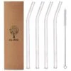 Glass Smoothie Straws, Reusable Clear Bent 9 In X 10 Mm Drinking Straws, Set Of 4 With Cleaning Brush