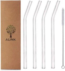 Glass Smoothie Straws, Reusable Clear Bent 9 In X 10 Mm Drinking Straws, Set Of 4 With Cleaning Brush -KitchenAid Shop 41yCm8meadL. AC