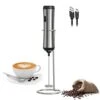 Frother Handheld, Electric Milk Frother, USB C Rechargeable Milk Frother, Mini Frother With Stand, Kitchen Gift Hand Frother For Coffee Cappuccino, Frappe, Matcha, Hot Chocolate-Stainless Steel Silver