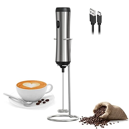 Frother Handheld, Electric Milk Frother, USB C Rechargeable Milk Frother, Mini Frother With Stand, Kitchen Gift Hand Frother For Coffee Cappuccino, Frappe, Matcha, Hot Chocolate-Stainless Steel Silver 3 Frother Handheld, Electric Milk Frother, USB C Rechargeable Milk Frother, Mini Frother With Stand, Kitchen Gift Hand Frother For Coffee Cappuccino, Frappe, Matcha, Hot Chocolate-Stainless Steel Silver