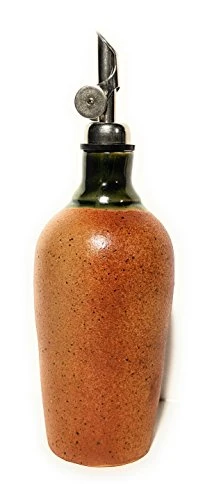 Small Oil Or Vinegar Bottle Nutmeg Brown With Green