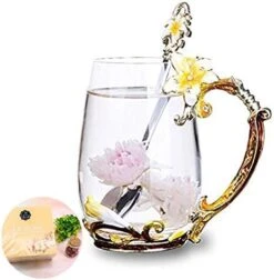 Ea Cup, Mother’s Day Gifts, Coffee Mug Cups, Lily Flower Glass Tea Cup, Unique Personalized Birthday Present Ideas For Women Grandma Mom Teachers Hot Beverages 13OZ Pink -KitchenAid Shop 41yXVHehSDL. AC