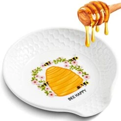 Spoon Rest For Stove Top 1pcs, Ceramic Spoon Holder For Countertop, White Cute Spoon Rest For Kitchen Counter, Bee Farmhouse Coffee Spoon Holder For Stove Top, Cooking & Counter Protection