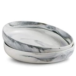 Porcelain Serving Bowl Set Ceramic Serving Bowl Set Salad Pasta Bowl Set 2 Pack, Grey Marble, Stackable 10-inch