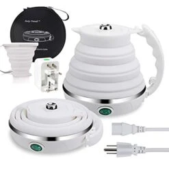 Upgrade Travel Kettle, ShineMe Food Grade Silicone Dual Voltage 110-220V Ultrathin Portable Electric Water Kettle With Cup, Universal Adaptor And Detachable Power Cord, 555ML (White)