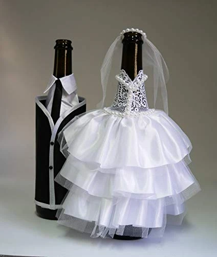 Bride And Groom Wine Bottle Covers- Wine Bottle Dress-up For Weddings- Wedding Gifts For The Couple- Fun Wine Bottle Covers- Wedding Centerpieces Decorations- Wine Décor- Wine Accessories (white) 6 Bride And Groom Wine Bottle Covers- Wine Bottle Dress-up For Weddings- Wedding Gifts For The Couple- Fun Wine Bottle Covers- Wedding Centerpieces Decorations- Wine Décor- Wine Accessories (white) - Image 4