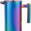 French Press Coffee Maker – 1 Or 2 Cups Small Stainless Steel Coffee Maker Double Walled French Press Rainbow 12oz/350ml