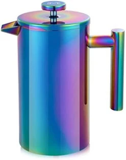 French Press Coffee Maker – 1 Or 2 Cups Small Stainless Steel Coffee Maker Double Walled French Press Rainbow 12oz/350ml