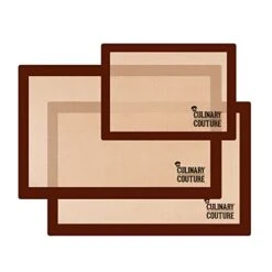 Non-Stick Silicone Baking Mats Set Of 3-2 Half Sheets And 1 Quarter Sheet - Reusable Baking Sheet And Macaron Mat - Silicone Baking Mat For Cookie Sheet, Includes Recipe E-Book