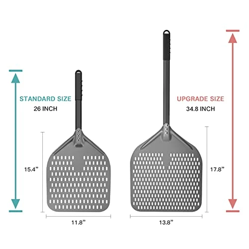 14” Perforated Pizza Peel, Long Handle Hard Anodized Aluminum Pizza Peel, Extra Large Pizza Turning Peel, Professional Pizza Pizza Paddle, 34.8 Inch Overall 4 14” Perforated Pizza Peel, Long Handle Hard Anodized Aluminum Pizza Peel, Extra Large Pizza Turning Peel, Professional Pizza Pizza Paddle, 34.8 Inch Overall - Image 2