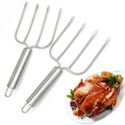 Stainless Steel Turkey & Roast Lifters, Set Of 2 - Turkey And Poultry Lifters Roaster Poultry Forks Great For Thanksgiving, Transfer Turkey Or Ham Easily