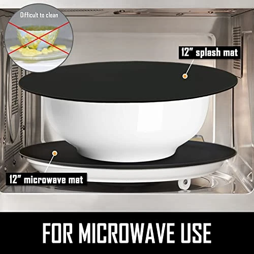 Multi-Purpose Microwave Mat, 12" Silicone Microwave Mats Round, BPA Free Heat Resistant Trivets, Pot Holders, Microwave & Dishwasher Safe (Black, 2Pcs) 4 Multi-Purpose Microwave Mat, 12" Silicone Microwave Mats Round, BPA Free Heat Resistant Trivets, Pot Holders, Microwave & Dishwasher Safe (Black, 2Pcs) - Image 2