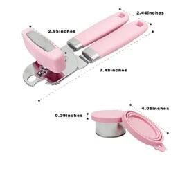 Manual Can Opener, Handheld Tin Opener Cork Screw, Easy Turn Knob, Built In Bottle Opener, Hangs For Convenient Kitchen Storage, Easily Open Tin Cans, 2 Silicone Lid Cover For Can, Pink -KitchenAid Shop 41zbj2sgDzL
