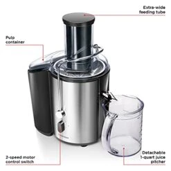2-Speed Electric Juicer, Extra-Wide Feeding Tube For Whole Fruits, Make Nutritious Vegetable And Green Juice, Detachable 1-Quart Pitcher, Built-In Foam Separator, Dishwasher-Safe Parts