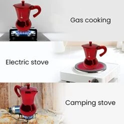 6 Cup Stovetop Expresso Maker For Home-Red Italian Coffee Maker-small Moka Pot Brewer-camping Greca Brewer -KitchenAid Shop 41zoChyVCOL