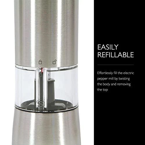 Cole & Mason Hampstead Electronic Salt Mill - Electric Salt Grinder Set - Adjustable Electric Spice Grinder - Kitchen Tool & Gadget - Hand Wash - Stainless Steel 7 Cole & Mason Hampstead Electronic Salt Mill - Electric Salt Grinder Set - Adjustable Electric Spice Grinder - Kitchen Tool & Gadget - Hand Wash - Stainless Steel - Image 5