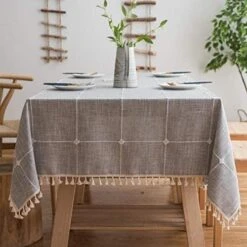 Cotton Washable Tablecloth With Tassel Wrinkle Free Outdoor & Indoor Dining Table Cover (55x87 Inch, Brown) -KitchenAid Shop 51 oNHFFOhL. AC