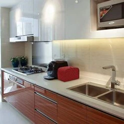 4 Slice Toaster Cover, Kitchen Small Appliance Cover Fingerprint And Greasy Protection, Machine Washable Polyester Toaster Dustproof Cover (Red) -KitchenAid Shop 5101N76YmkL