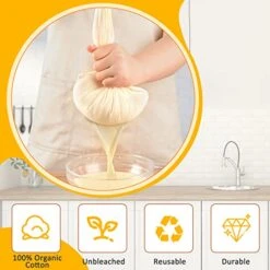 Bellamei Nut Milk Bag 3 Pack 14"x14" Organic Unbleached Cotton Reusable Cheesecloth Bags For Straining Almond Milk Juice Cold Brew Tea Cheese Making Celery Juice Nut Bag