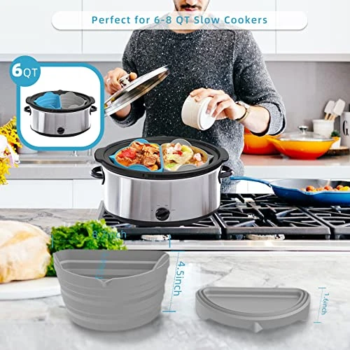 Slow Cooker Divider. Silicone Pot Liner For 6-8QT POTS Reusable Leakproof BPA Free Dishwasher Washable Blue + Gray. 4 Slow Cooker Divider. Silicone Pot Liner For 6-8QT POTS Reusable Leakproof BPA Free Dishwasher Washable Blue + Gray. - Image 2