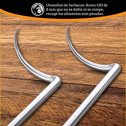 Pigtail Food Flipper Set - 17 & 12 Inch Meat Hooks & Turners With Steel Shafts & Color Coded Handles - Use In Place Of Tongs, Spatula & Meat Fork For BBQ Ribs, Steak, Chicken, Sausage, Vegetables 5 Pigtail Food Flipper Set - 17 & 12 Inch Meat Hooks & Turners With Steel Shafts & Color Coded Handles - Use In Place Of Tongs, Spatula & Meat Fork For BBQ Ribs, Steak, Chicken, Sausage, Vegetables - Image 3