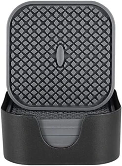 Silicone Coasters [6 Pack] ME.FAN Coasters For Drinks,Drink Coasters With Holder - Cup Mat - Non-Slip, Non-Stick, Stay Put, Deep Tray - Prevents Furniture And Tabletop Damages Square Nave Blue -KitchenAid Shop 510AQPgp5iS. AC