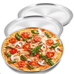 12 Inch Pizza Pan Set, 3 Pcs Stainless Steel Round Baking Pizza Pans Pizza Tray For Pizza, Pie, Cake, Cookie, Non-toxic & Healthy, Heavy Duty & Durable, Oven & Dishwasher Safe