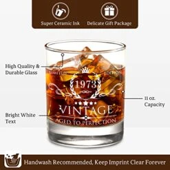 50th Birthday Gifts For Men Whiskey Glass Set - 50th Birthday Decorations, Party Supplies - 50 Year Anniversary, Bday Gifts Ideas For Him, Dad, Husband, Friends - Wood Box & Whiskey Stones & Coaster -KitchenAid Shop 510TKqc8l3L