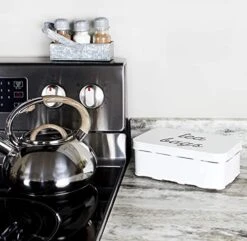 Farmhouse Tea Bag Box (White), Vintage Retro Style Enamelware Tea Storage Tin -KitchenAid Shop 510Y1iHoB6L