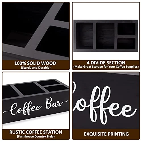 Zingoetrie Coffee Bar Wooden Box Coffee Station Organizer Coffee Bar Pod Holder Storage Accessories For Coffee Counter Farmhouse Kitchen Decor - Black 5 Zingoetrie Coffee Bar Wooden Box Coffee Station Organizer Coffee Bar Pod Holder Storage Accessories For Coffee Counter Farmhouse Kitchen Decor - Black - Image 3