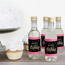 Chic Happy Birthday - Pink, Black And Gold - Mini Wine And Champagne Bottle Label Stickers - Birthday Party Favor Gift For Women And Men - Set Of 16 -KitchenAid Shop 510h52OkiBL