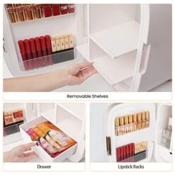 12L Skincare Fridge With Drawer & LED Mirror, Beauty Mini Refrigerator Eco & Quiet For Bedroom, Portable Compact Makeup Fridge Skin Care Cosmetics Chill, Perfect For Girls & Woman - White Pink -KitchenAid Shop 510hrpIvPHL